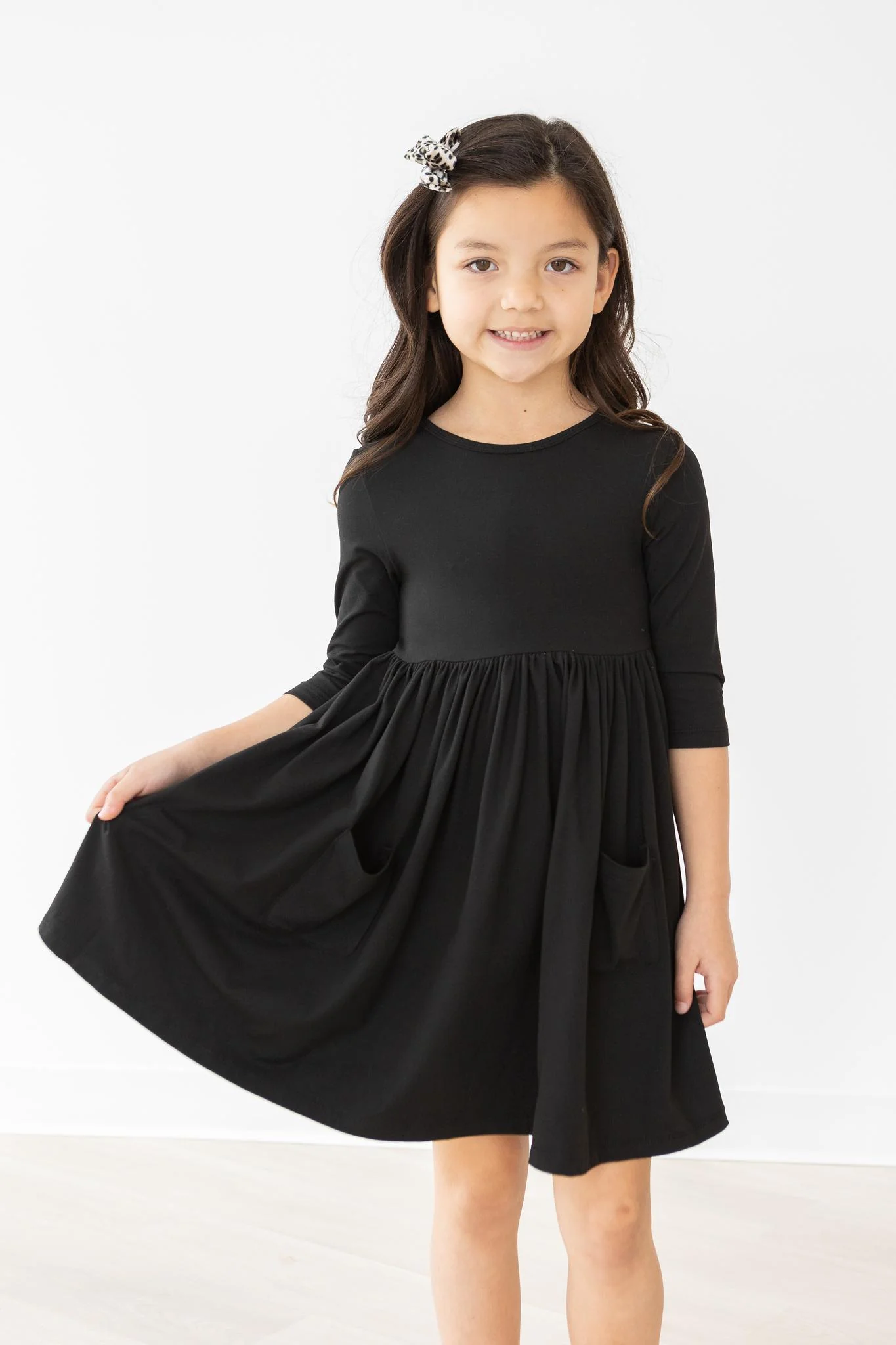 Black 3/4 Sleeve Pocket Twirl Dress - Image 4