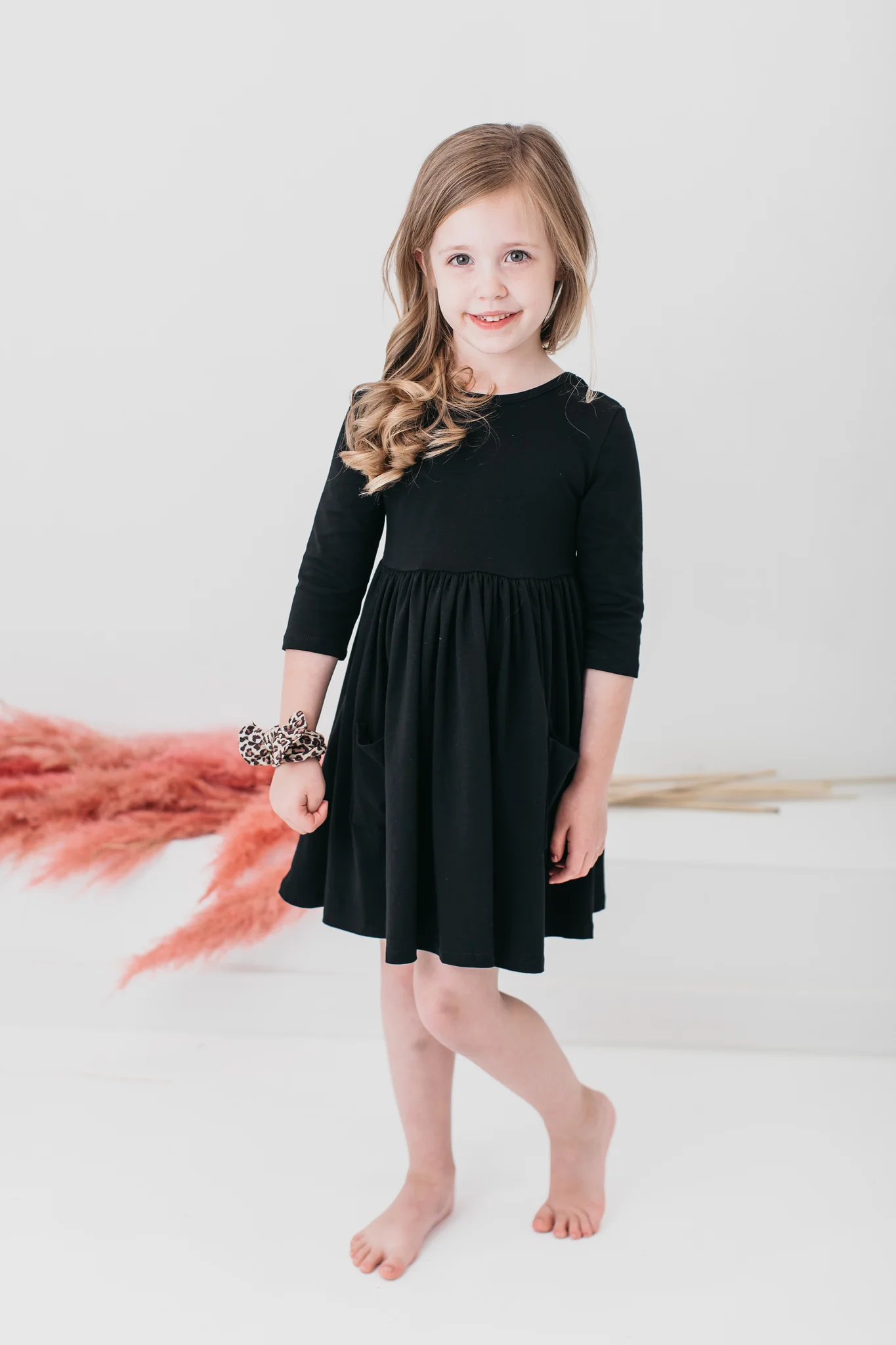 Black 3/4 Sleeve Pocket Twirl Dress - Image 5