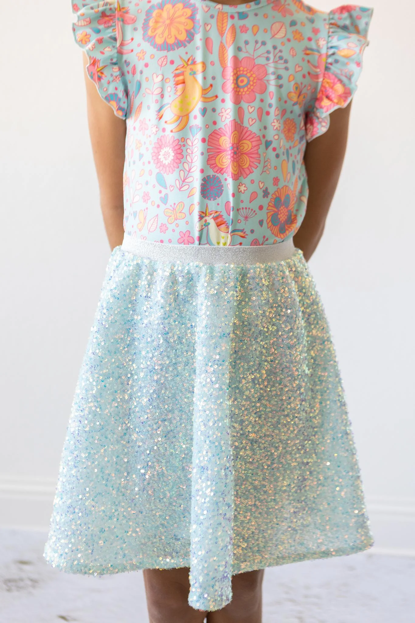 Blue Retro Unicorns S/S Ruffle Tee - Image 4