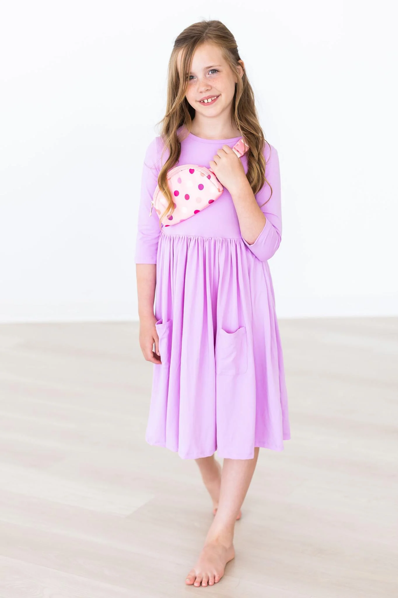 Bright Lilac 3/4 Sleeve Pocket Twirl Dress - Image 6