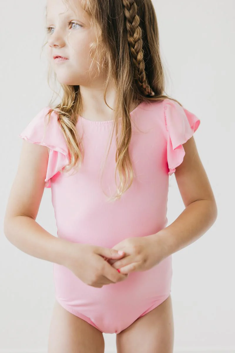 Bubblegum Pink S/S Flutter Sleeve Leotard - Image 3