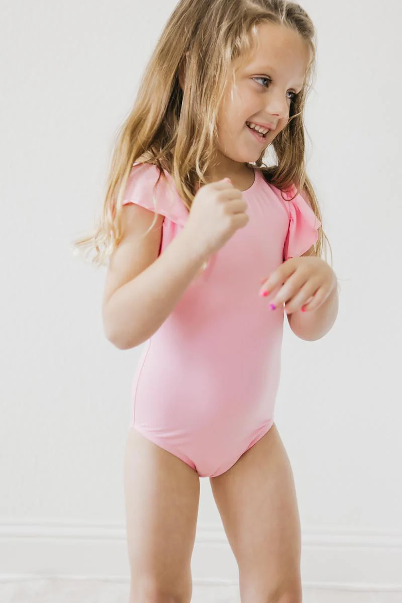Bubblegum Pink S/S Flutter Sleeve Leotard - Image 4