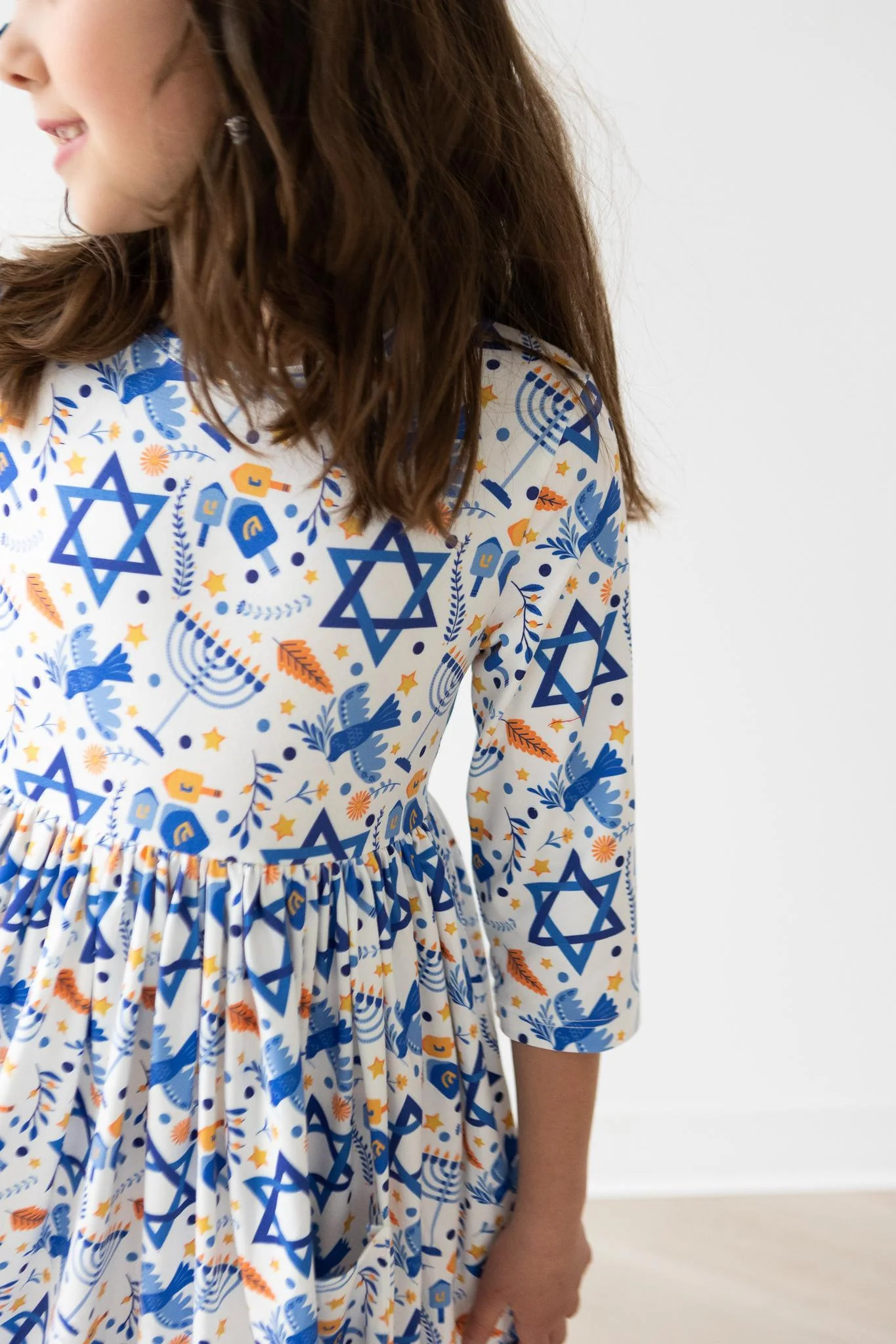 Happy Hanukkah 3/4 Sleeve Pocket Twirl Dress - Image 3