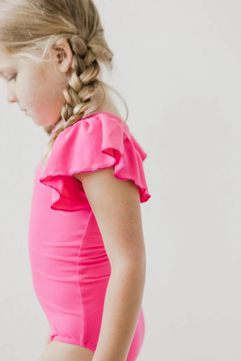 Hot Pink S/S Flutter Sleeve Leotard - Image 3