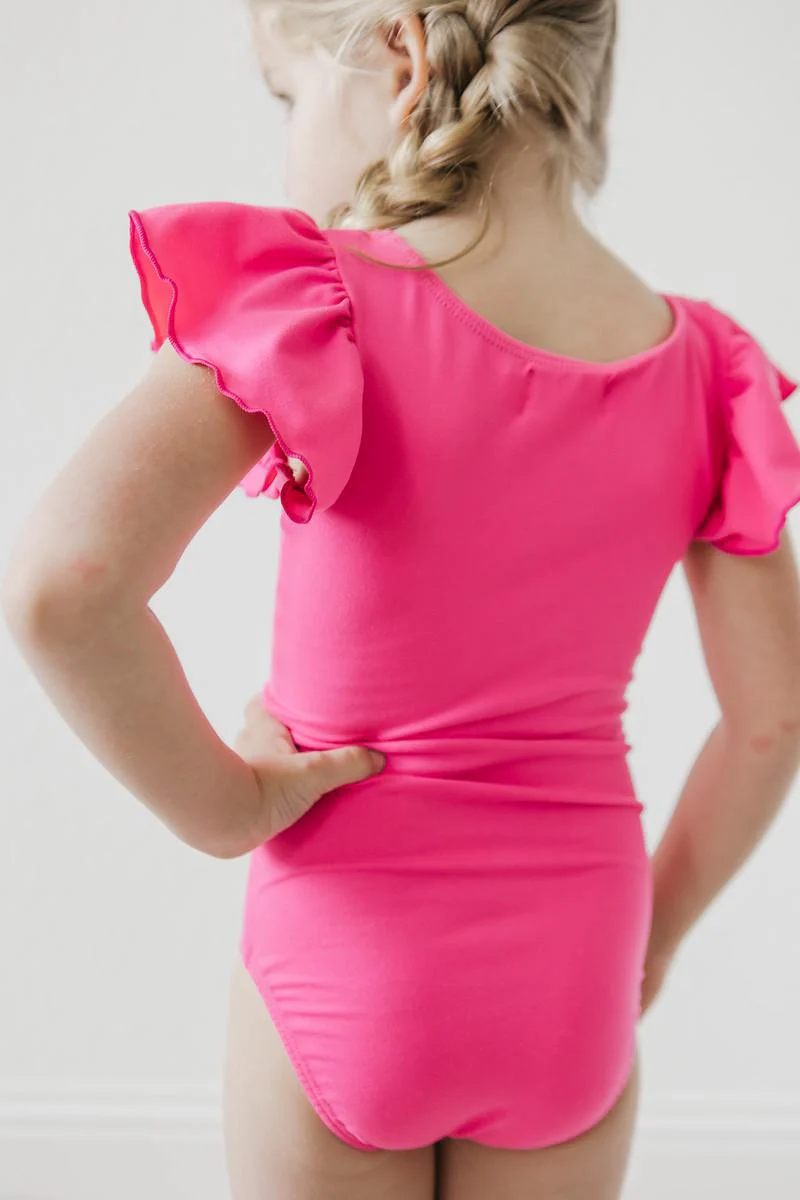 Hot Pink S/S Flutter Sleeve Leotard - Image 4