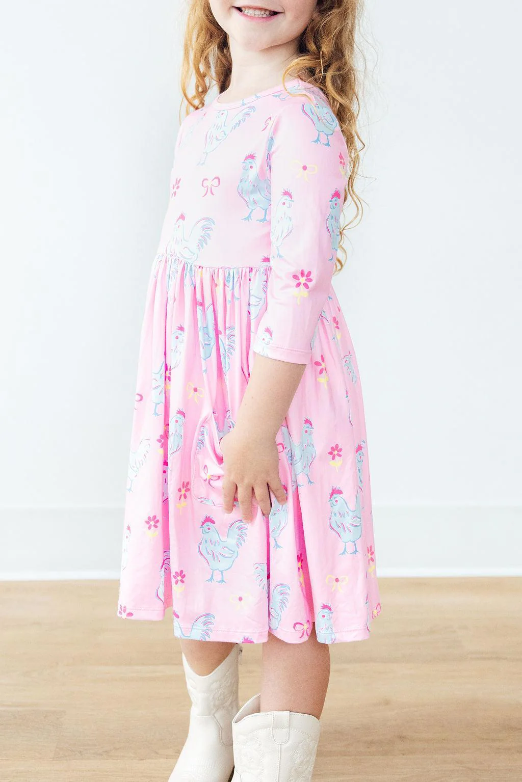 Little Miss Chickie 3/4 Sleeve Pocket Twirl Dress - Image 3