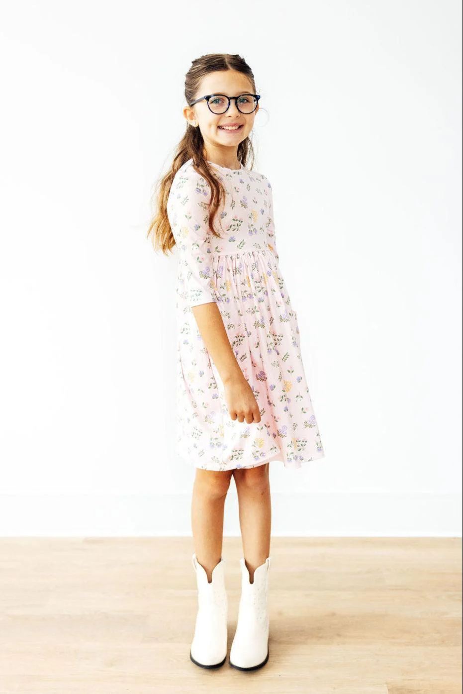 Pastel Petals 3/4 Sleeve Pocket Twirl Dress - Image 4