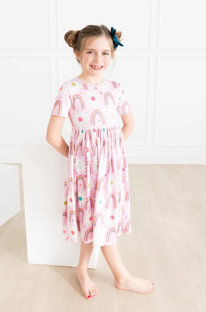 Rainbow Daisies S/S Pocket Twirl Dress - Image 4