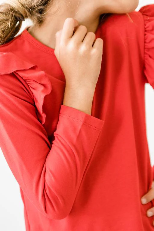 Red L/S Ruffle Tee - Image 3