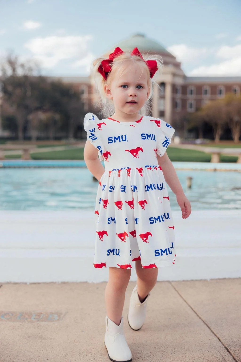 SMU White Mustang Flutter Twirl Dress - Image 3