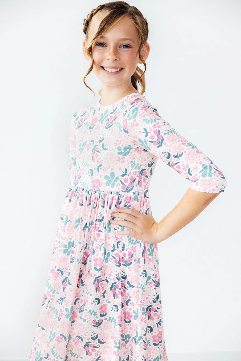 Softly Blooming 3/4 Sleeve Pocket Twirl Dress - Image 3