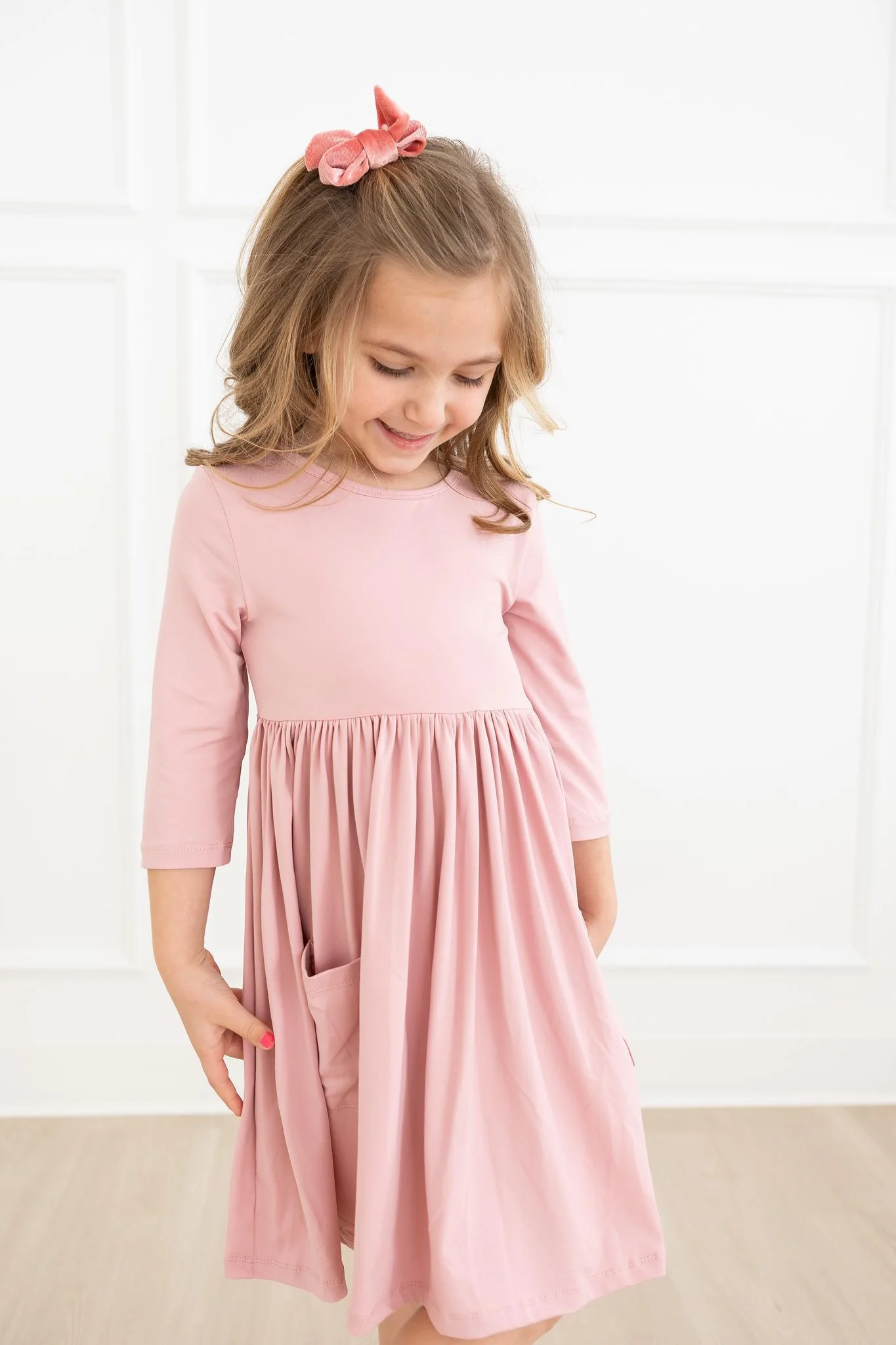 Vintage Pink 3/4 Sleeve Pocket Twirl Dress - Image 3