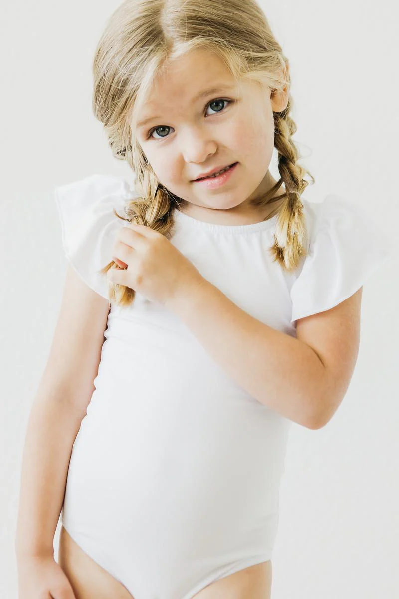White S/S Flutter Sleeve Leotard - Image 3
