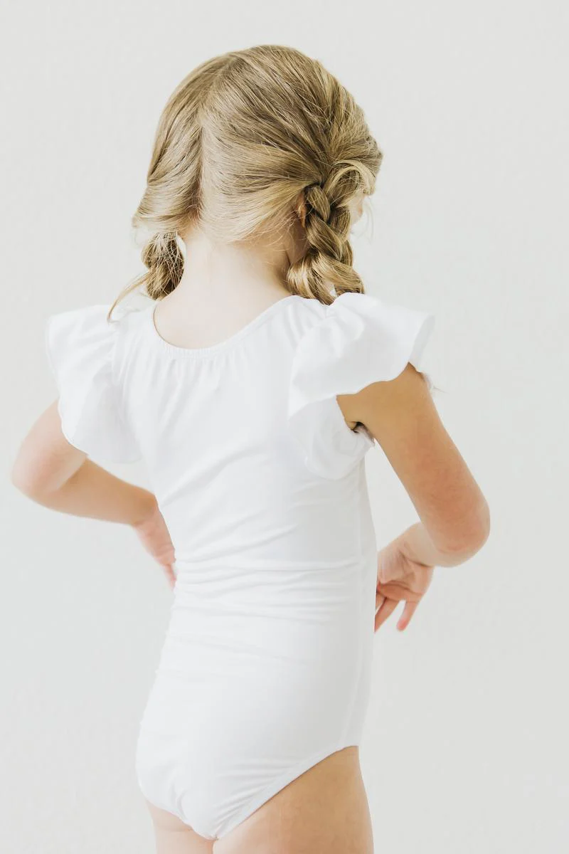 White S/S Flutter Sleeve Leotard - Image 4